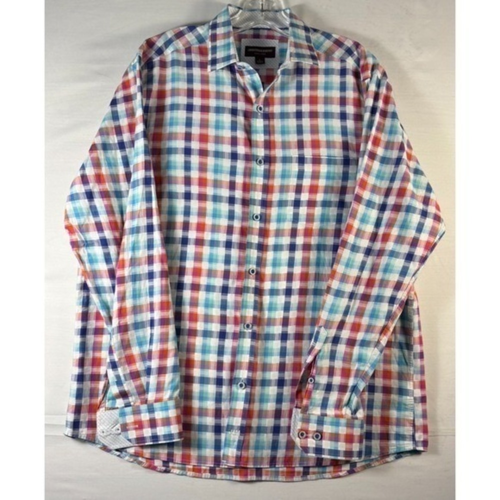 Johnston & Murphy Mens Large Plaid Cotton Button Down Shirt Large